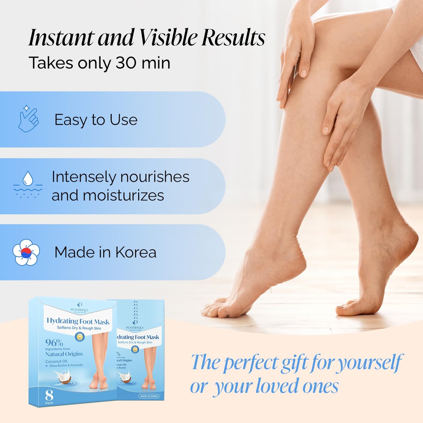 PLANTIFIQUE Korean Foot Mask with Shea Butter 8 Pairs box for Dry & Cracked Feet | Hydrating Socks for Soft Heels | Intense Moisturizing and Repairing Dry Rough Skin | Foot Spa | Happy Feet Mask
