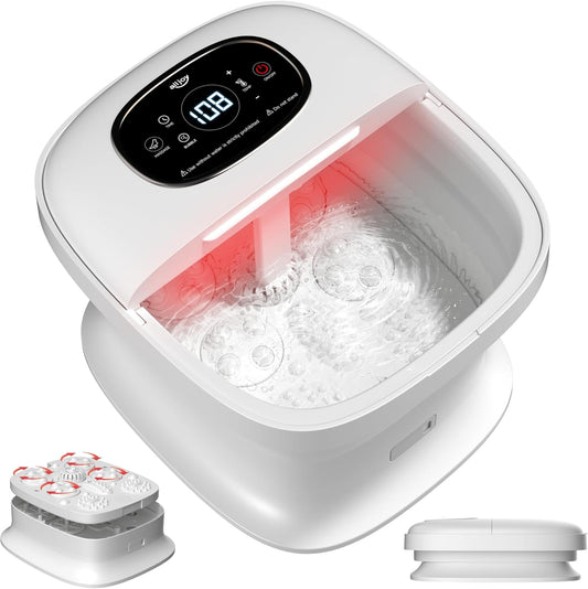 ALLJOY Collapsible Foot Spa Electric Rotary Massage, Foot Bath Massager with Heat, Bubble, Jet, Temp Control & Timer, Red Light, and 16 Shiatsu Massage Balls, Foot Soaking Tub for Stress Relief