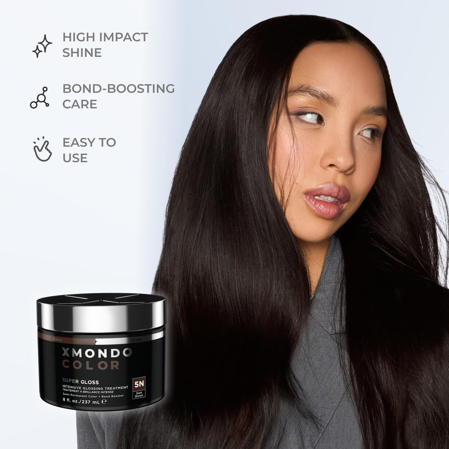 XMONDO Color Dark Brown Color Depositing Mask & Semi-Permanent Hair Dye Super Gloss | Infused with Bond Boosters for Nourishment, Revitalize & Repair, Vegan Formula, 8 Fl Oz 1-Pack