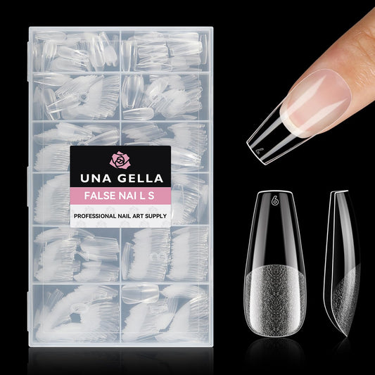 UNA GELLA Coffin Nails Tips, 216 PCS Soft Gel Nail Tips Coffin Half Matte Full Cover False Nails Pre-shaped Clear Acrylic Press on Nails Medium for Nail Extensions Home DIY Salon, 12 Sizes