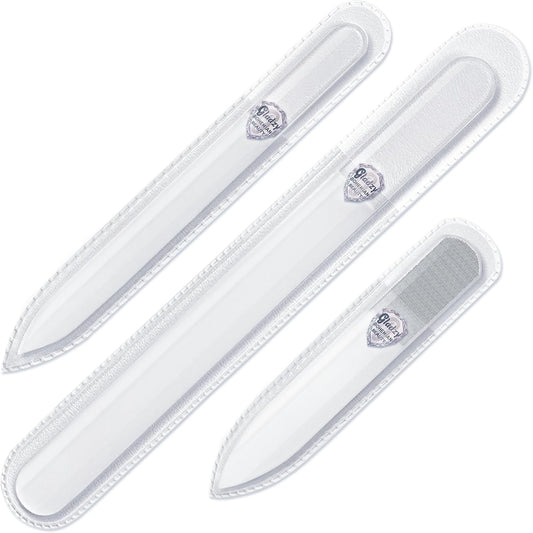 Genuine Czech Glass Nail File Set - Multi-Functional Shiner Buffer, Double Sided Different Grit Etched Surface, Manicure & Pedicure, Professional Nail Care Tool, EU Quality by GLADZY