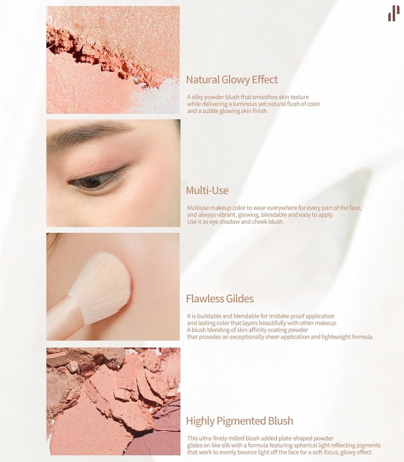 Heart Percent Dote on Mood Glow Blush, Smooth Radiant Color Luminous Shimmering Stain Finish Cheek Makeup Blush (03. Veil Nude)