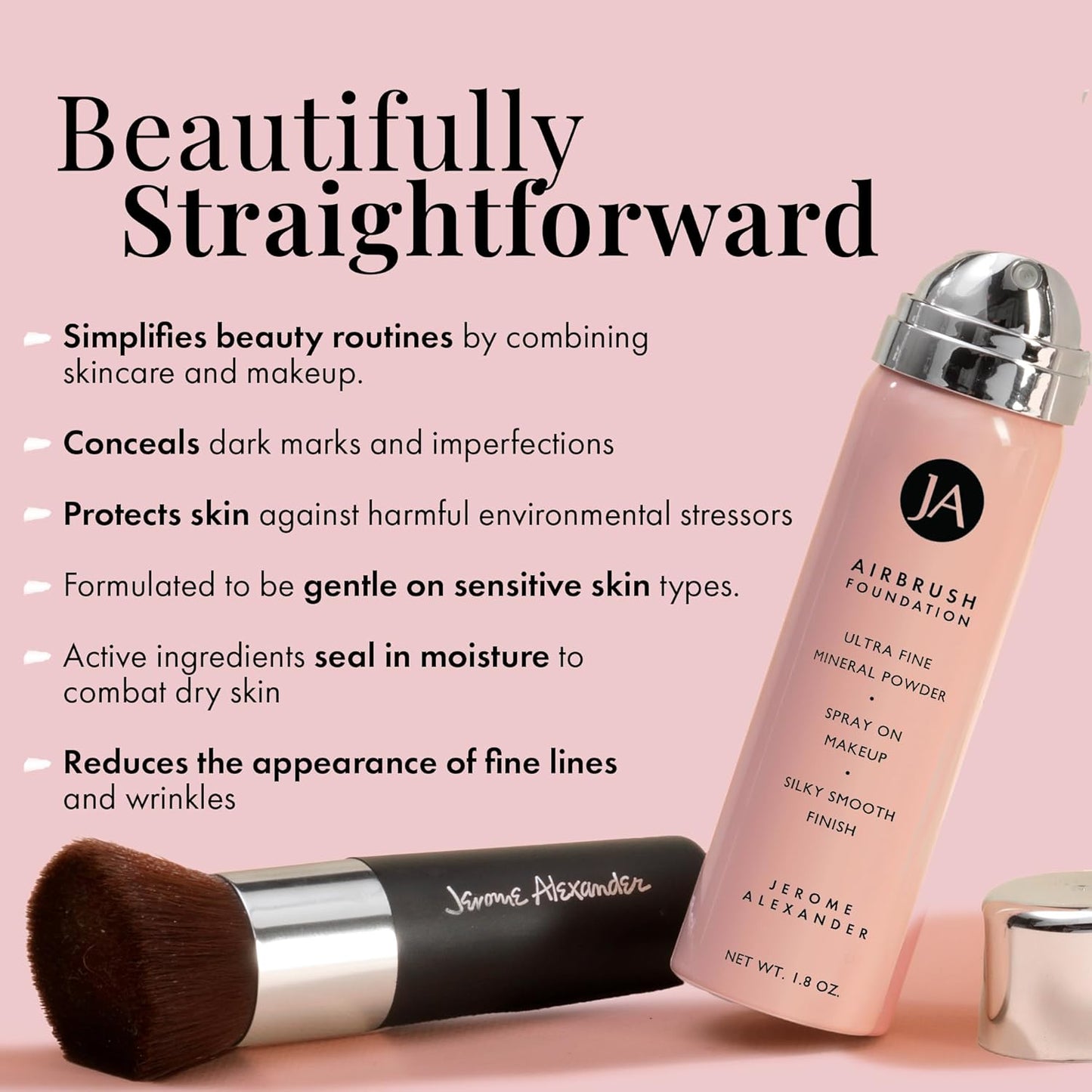MagicMinerals AirBrush Foundation by Jerome Alexander – 2pc Set with Airbrush Foundation and Kabuki Brush - Spray Makeup with Anti-aging Ingredients for Smooth Radiant Skin - Fair