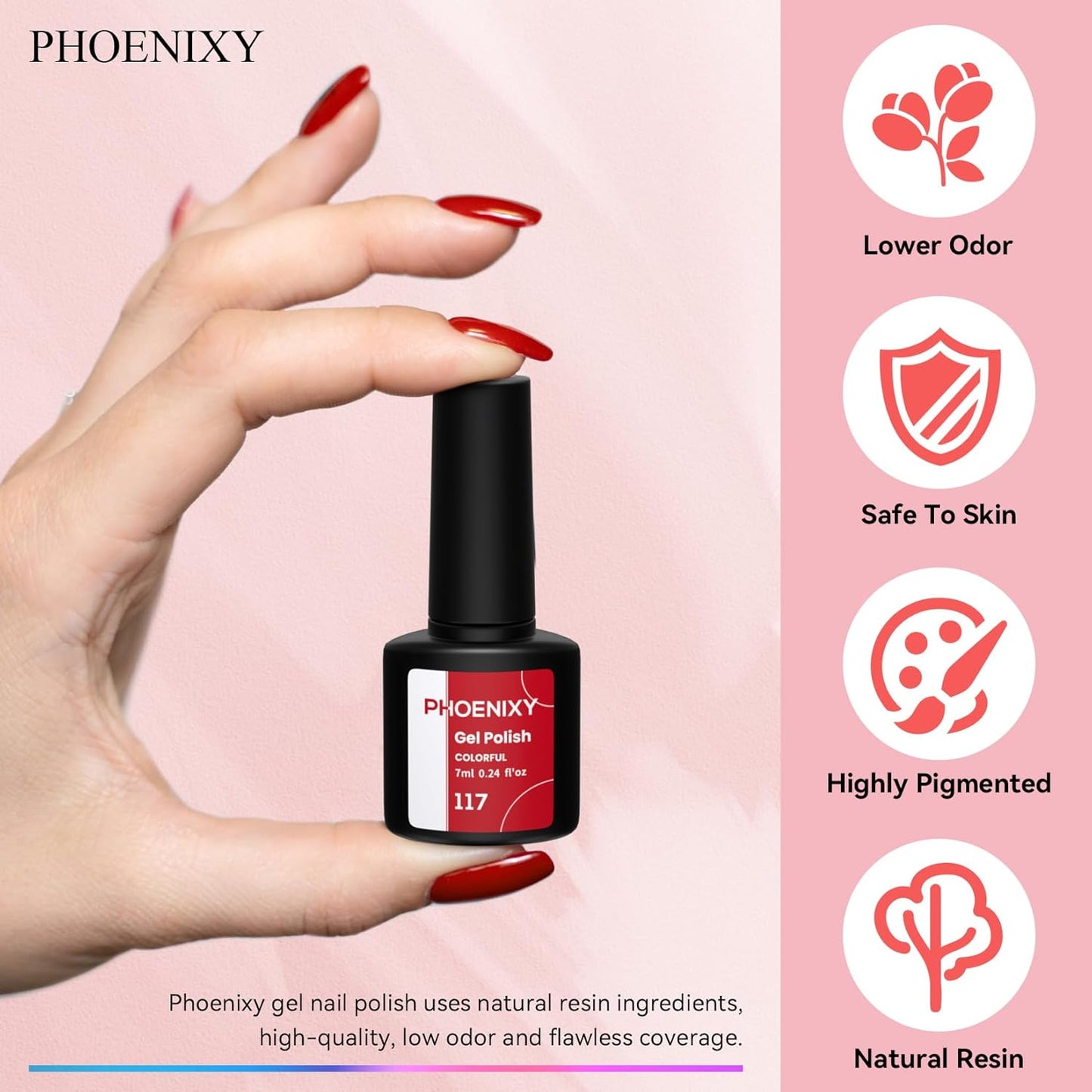 Phoenixy 30 PCS Gel Nail Polish 25 Colors Gel Nail Polish Set with Base Coat Glossy Matte and Glitter Top Coat Pink Red Green Starter Gift for Women - PCB9041