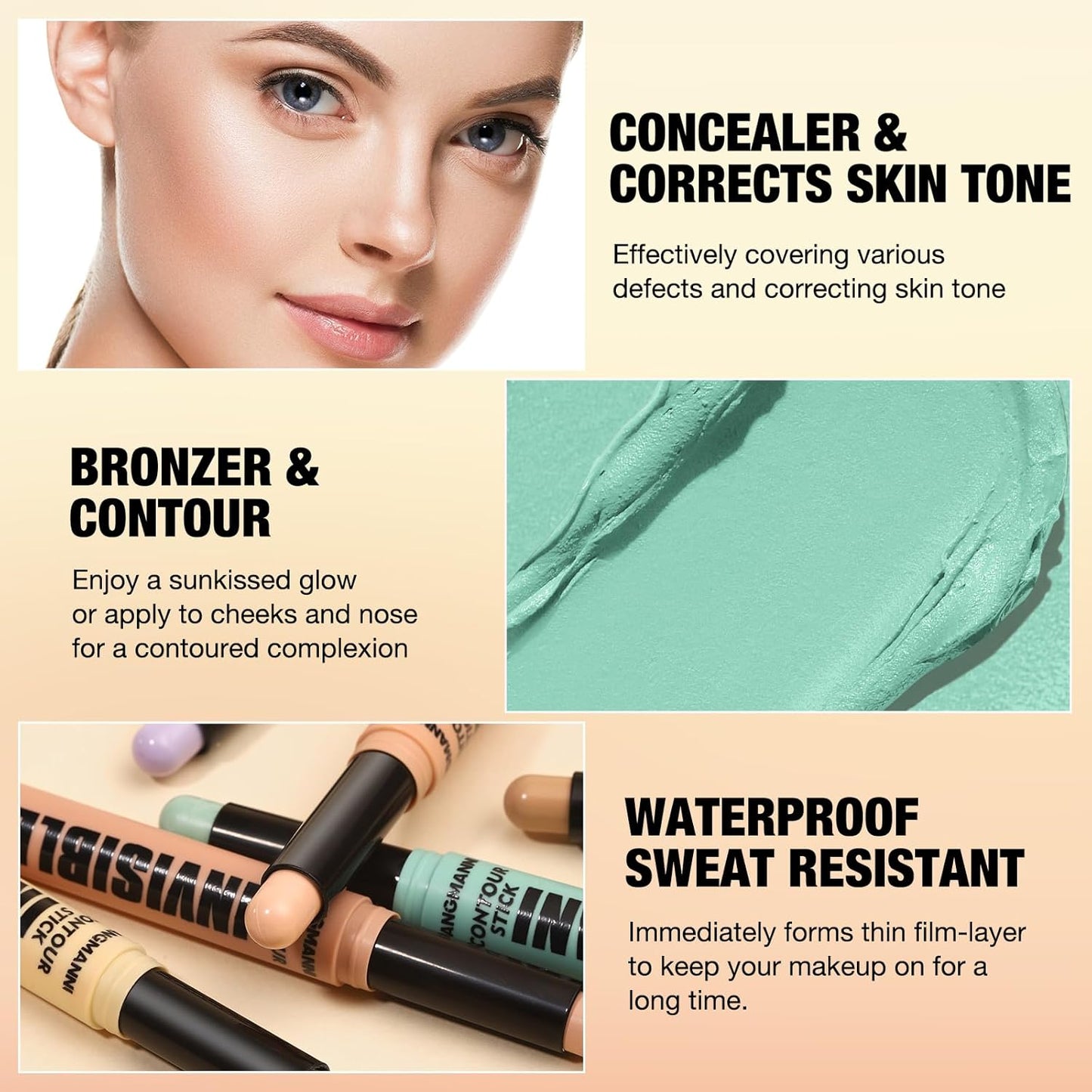 Contour Stick Corrects Skin Tone Bronzer Waterproof Sweat Resistant Concealer Creamy Concealer Natural