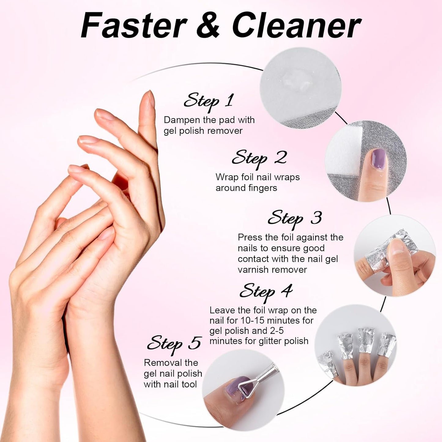 700 Pcs Nail Foil Nail Wraps with Pre-Attached Lint-Free Cotton Pads, Non Acetone Soak Off Nail Polish Remover Kit for Home Professional