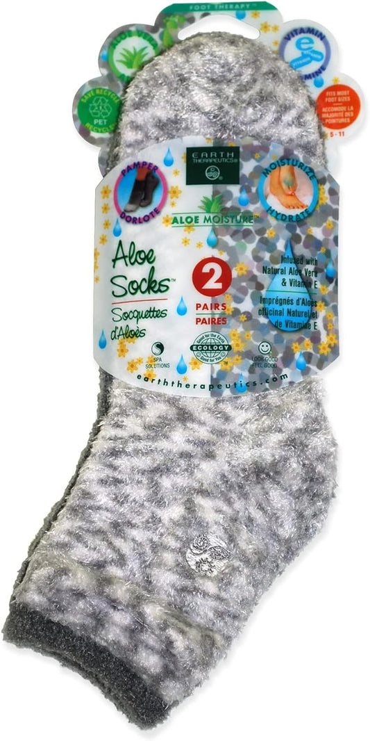 Earth Therapeutics Aloe Socks – Infused w/Aloe Vera & Vitamin E – Helps Dry Feet, Cracked Heels, Calluses – Use with Lotion – Grey/Confetti (2 Pairs)