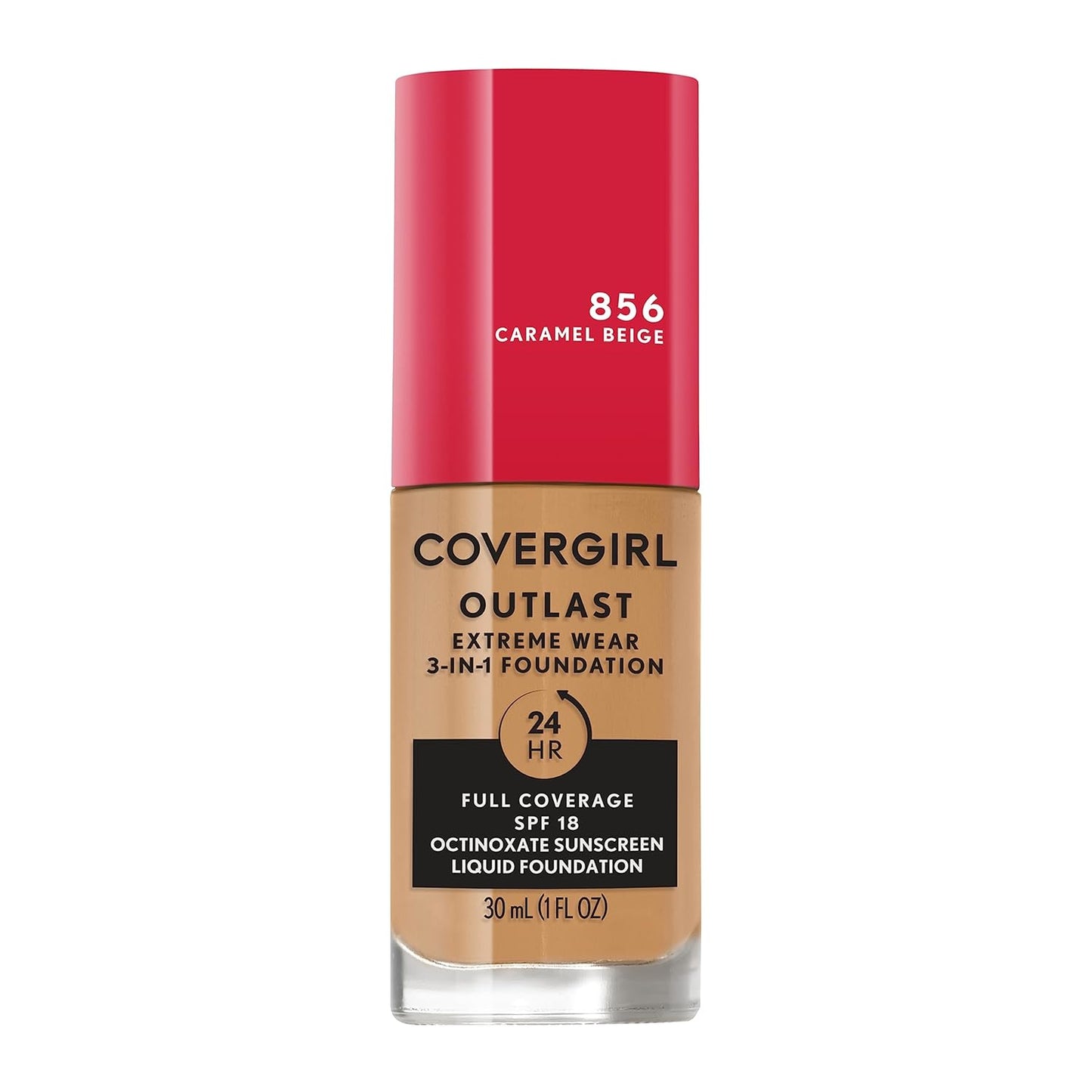 Covergirl Outlast Extreme Wear 3-in-1 Full Coverage Liquid Foundation, SPF 18 Sunscreen, Caramel Beige, 1 Fl. Oz.