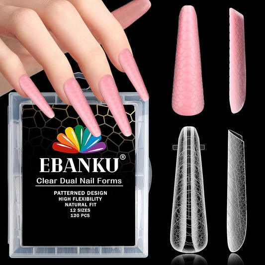 EBANKU Dual Forms for Poly Extension Gel, Poly Nail Forms Molds Stiletto Oval Nail Extension Tips for Gel Manicure Nail Art Design Salon&DIY-120PCS 3D Snake Pattern
