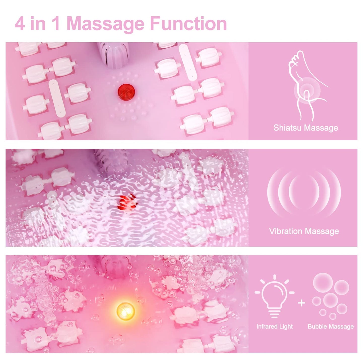 Foot Spa Bath Massager with Heat Bubbles and Vibration Massage and Jets, 16 OZ Tea Tree Oil Foot Soak Epsom Salt, Foot Soaker with Red Light, 22 Massage Rollers, Adjustable Temp - Pink