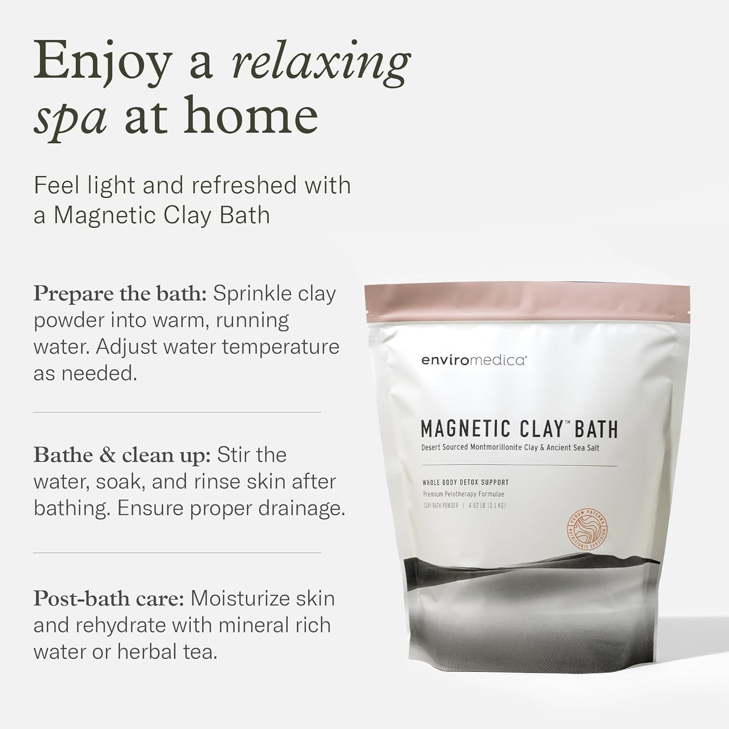 Enviromedica Magnetic Bentonite Clay Bath - Sodium & Calcium Bentonite Clay Bath Soak Powder with Himalayan Salt, Rejuvenating and Cleansing Body, Foot or Clay Mask for Face, 500g