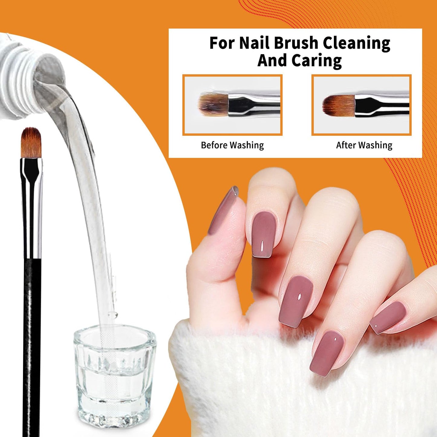 Nail Brush Cleaner & Restorer Nail Brush Clean Solution Quickly Clean Nail Brushes Gel Nail Brush Cleaner Kit with Glass Cup Nail Cleaning pads for DIY Salon at Home 4 Fl.Oz