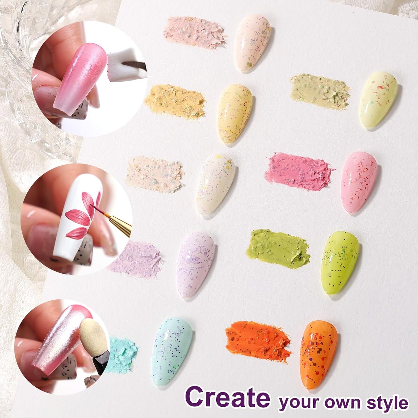 Gradient Painting Gel, 9 Colors Ombre Gel Nail Polish for 3D Sculpture Gel comes with Dotted Decorations Aura Nails French Manicure Soak Off UV Long-lasting Home Salon DIY Candy Cane Cream