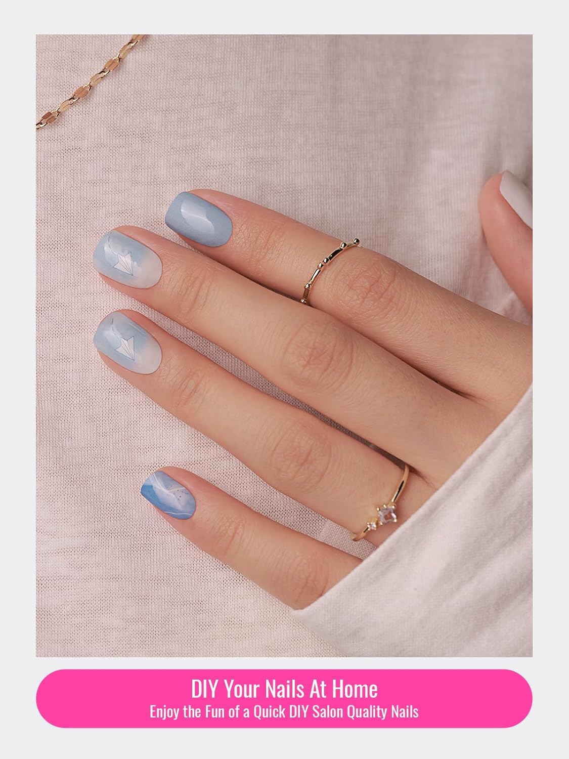 Semi Cured Gel Nail Strips, 30 pcs Gel Stikers, Wraps, Salon-Quality, Easy to Apply, 2 Weeks Long Lasting (Fly to The Sky)