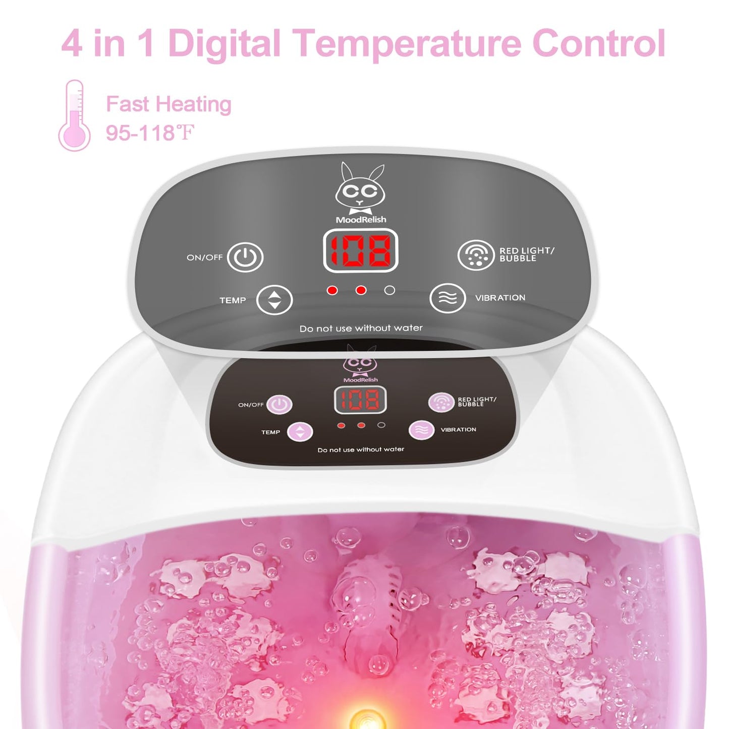 Foot Spa Bath Massager with Heat Bubbles and Vibration Massage and Jets, 16 OZ Calming Lavender Foot Soak Epsom Salt, Foot Soaker with Red Light, 22 Massage Rollers, Adjustable Temp - Pink