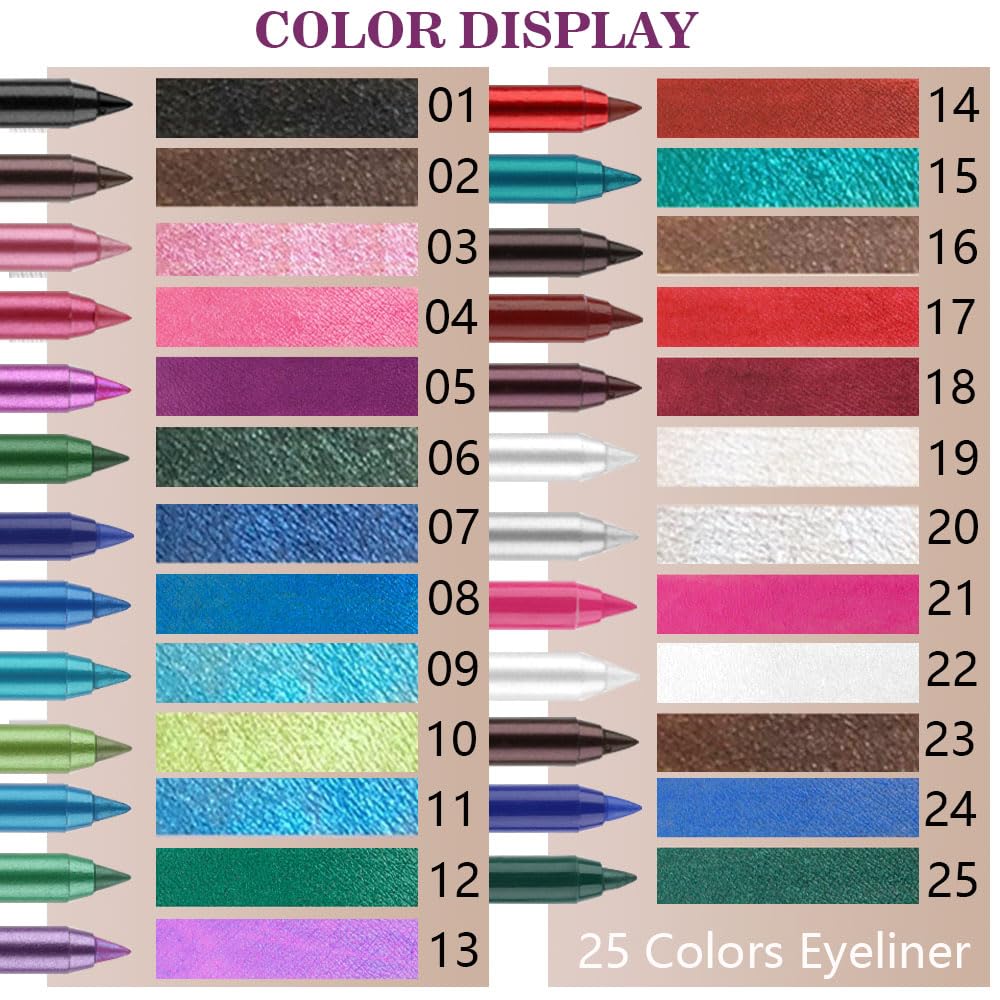 evpct 3Pcs Shimmer Emerald Green & Shimmer Royal Blue & Violet Gel Glitter Eyeliner Pencils Set for Women Waterproof Smudge Proof lapiz de ojos delineador de ojos contra el agua Eye Liner Makeup