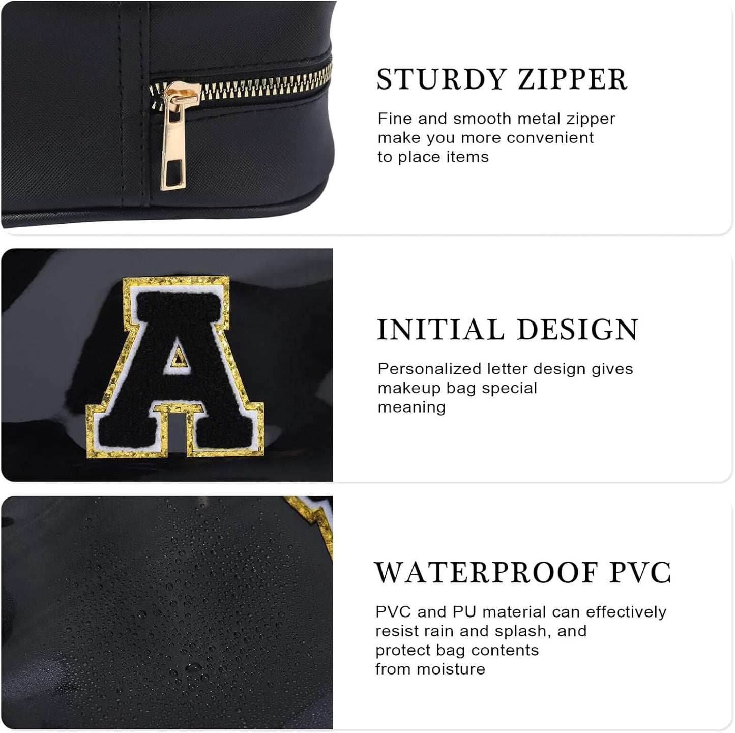 YOOLIFE Initial Travel Makeup Bag Pouch, Clear Toiletry Bag for Women Travel Accessories Cosmetic Bag Skin Care for Teen Make Up Bags Birthday Gifts for Women Unique Teacher Mom Friends Gifts Black B