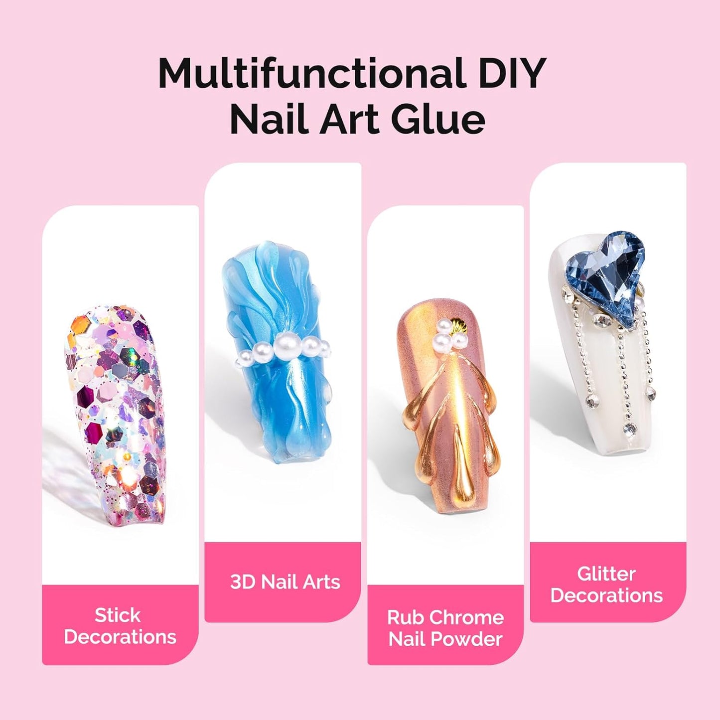MelodySusie Nail Rhinestone Glue Set, 3D Gel Nail Art Design Strong Adhesive Nail Gem Glue for Nail Charms Gems Jewelry Decoration DIY Manicured at Home Cured Need Beauty Gifts for Women
