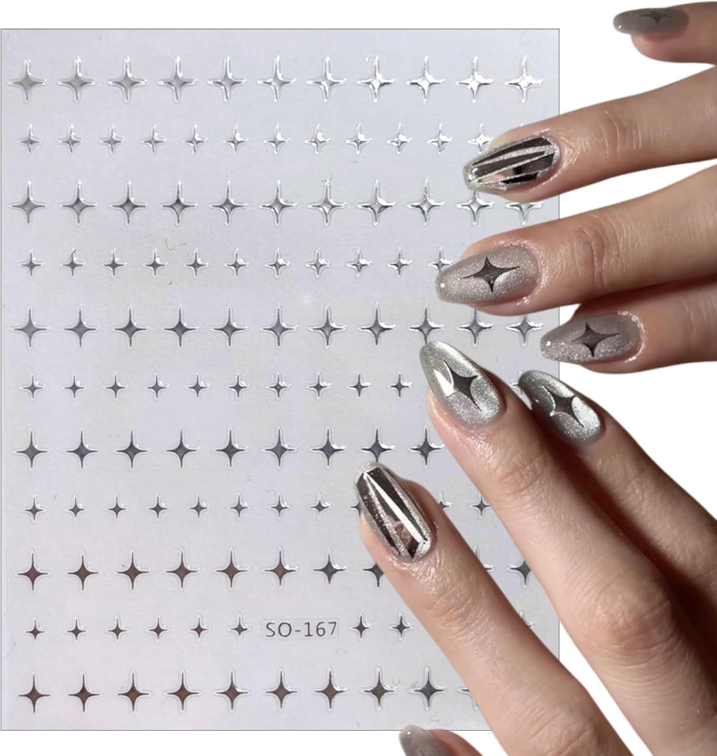 6Sheets Rhinestones Star Nail Art Stickers,3D Self-Adhesive Glitter Gold Silver White Black Stars Nail Art Design Decals Star Stickers for Acrylic Nails Art for Women Girls DIY Manicure Decorations