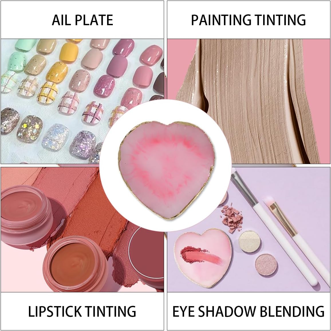 Nail Polish Palette, 2Pcs Resin Nail Art Palette, Nail Painting Mixed Color Palettes, Gold Edge Makeup Mixing Tray, Nail Supplies For Nail Techs, Nail Art Display Board(Love)