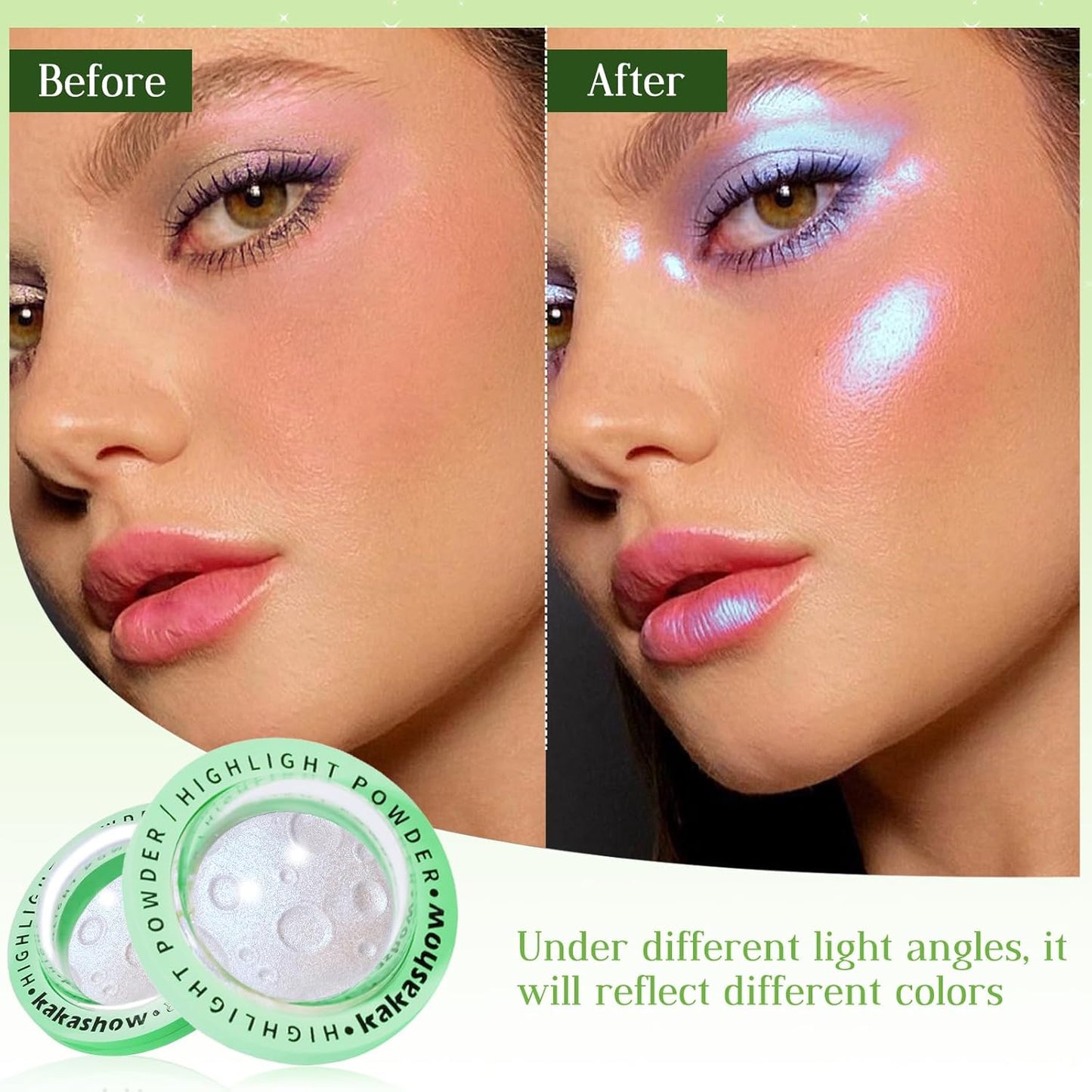 Highlighter Palette, Chameleon Face Shimmer Blush Makeup, Multichrome Glitter Holographic Iridescent Blue Sparkle, Rainbow Color Shifting Eyeshadow Cheek Contour Highlight Creamy Powder Pallet