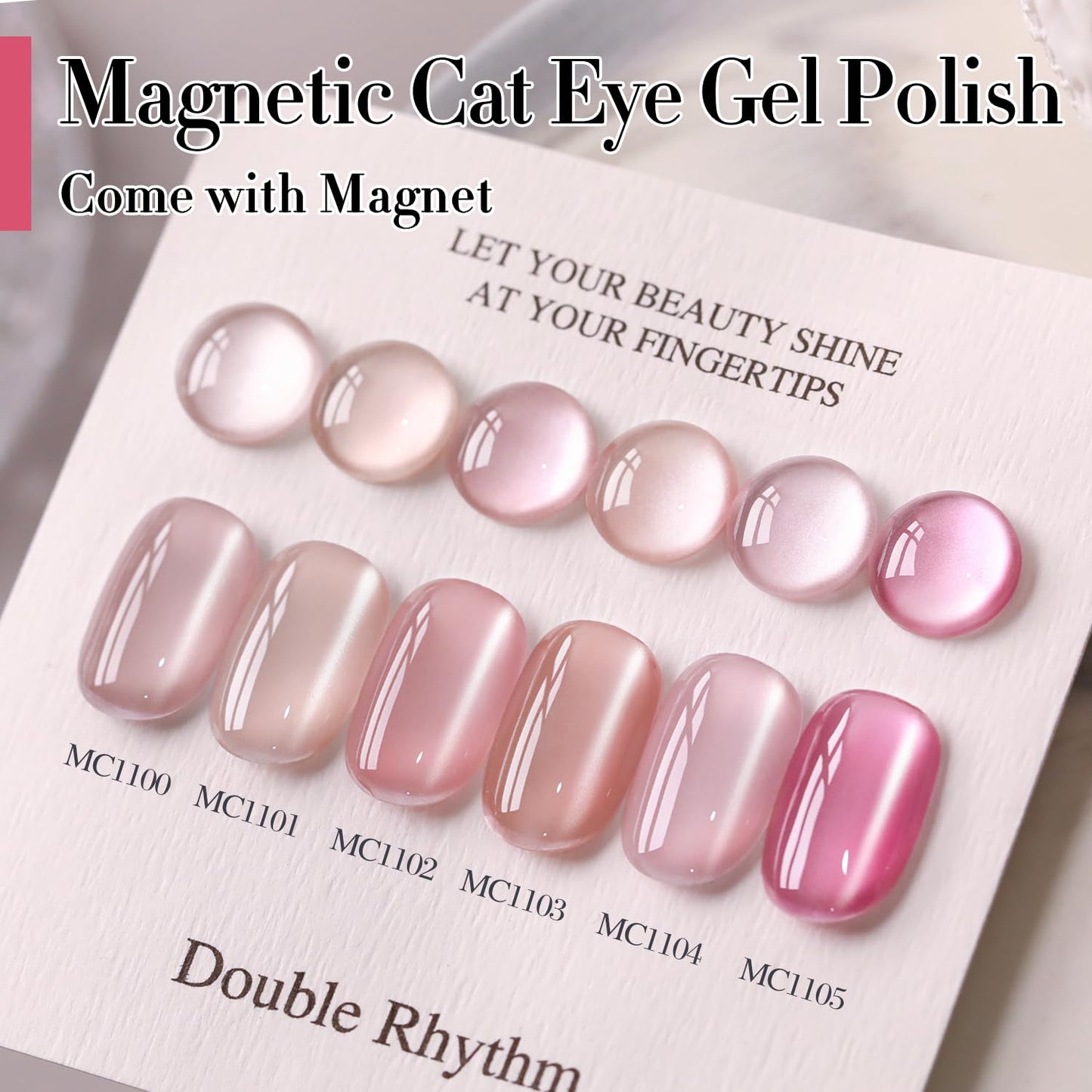 Double Rhythm Jelly Glass Cat Eye Gel Polish with Magnet 15ML Holographic Glitter Shimmer Translucent Sheer Color Magnetic Nail Polish Salon DIY at Home (Jelly Pink-MC1105)
