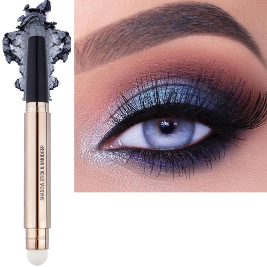 Silver Gray Eyeshadow Stick Makeup, Highlighter Matte Cream Eye Shadow Pencil, Waterproof Hypoallergenic Long Lasting Crayon, Glitter Primer Palette Shimmer Eyeliner Pen wiht Soft Brush