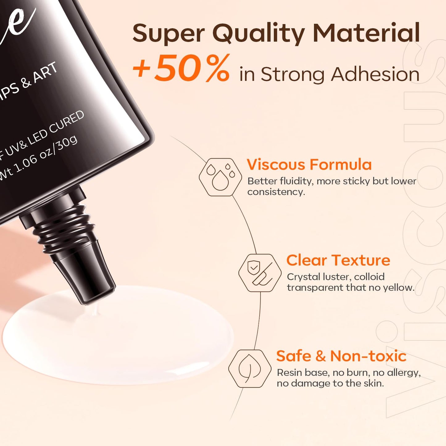 Modelones Manicure Tables Supports Growth 4-in-1 Rhinestone Glue - Super Strong for Press On Nails, Gems, Charms & Rhinestones, No Wipe Nail Art Glue, 30g Cured Needed