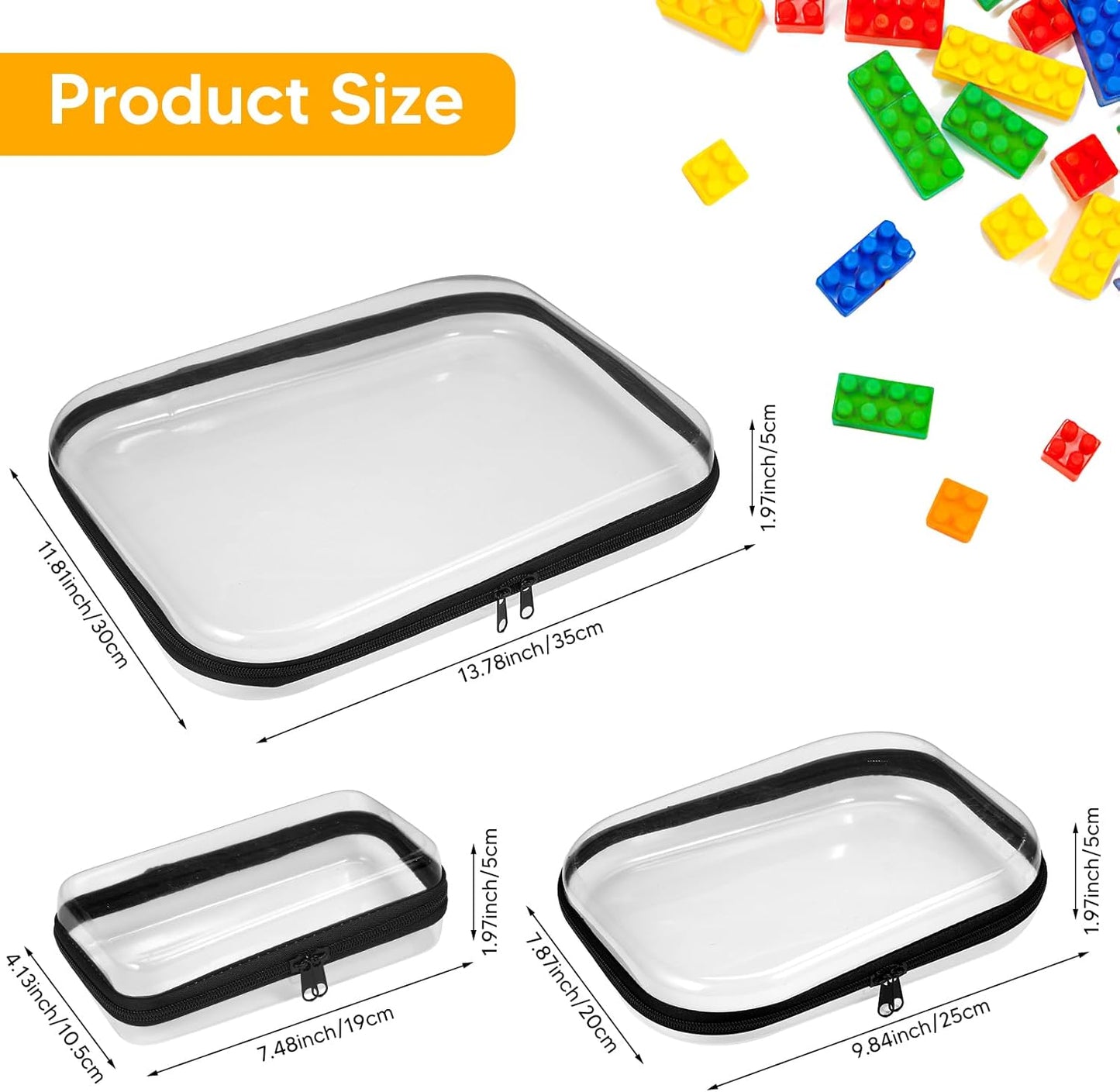 3Pcs Clear Zipper Pouch, PVC Plastic Cosmetic Travel Bag, Portable Travel Organizer Bins, Durable Makeup Bags for Storage, Pencil Case(Black-13.8+9.9+7.5inch)