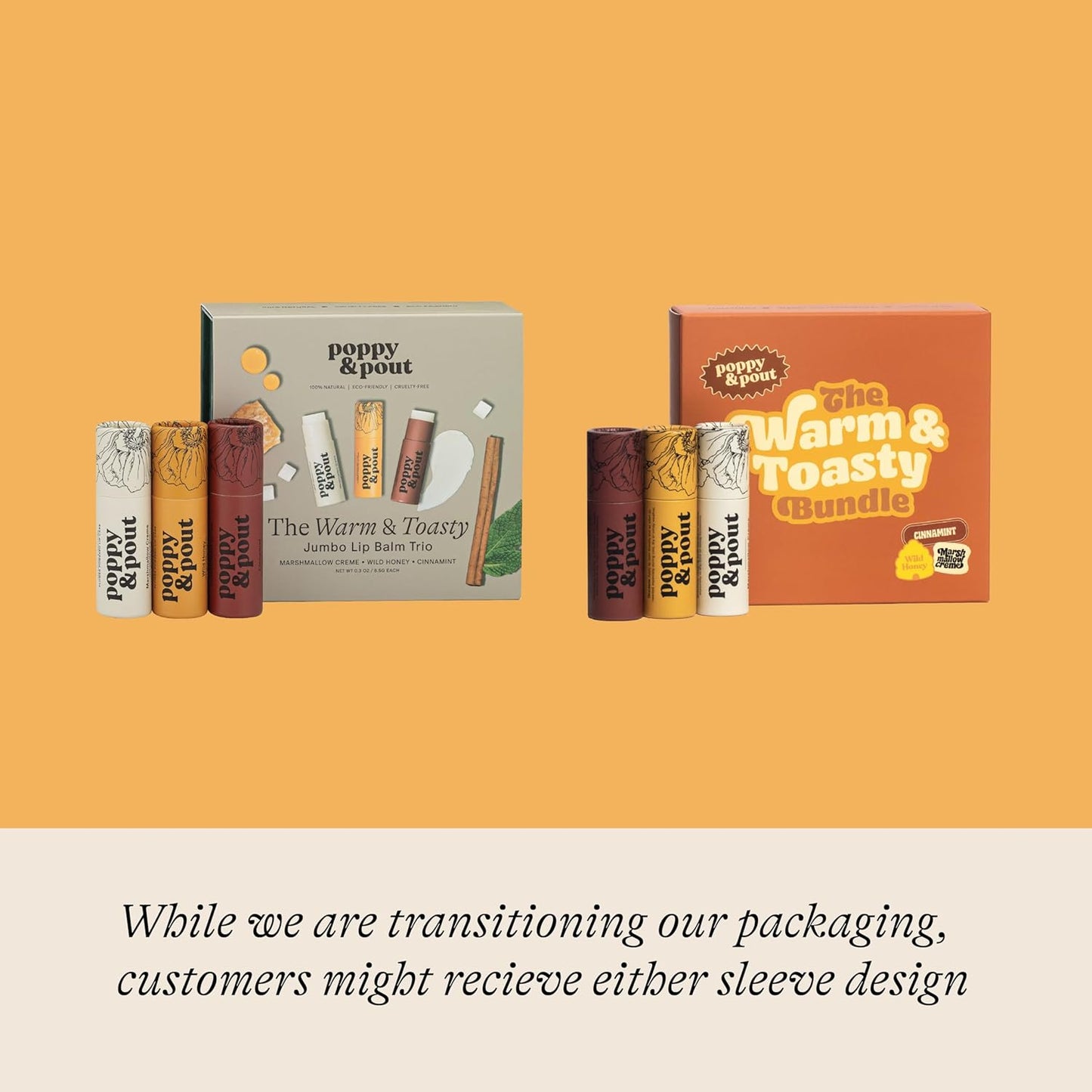 Jumbo Lip Balm Gift Set (3-Pack, Warm Flavors) | Poppy & Pout All Natural Lip Balms & Moisturizers | Hydrates with Beeswax, Vitamin E, Organic Coconut Oil | Cruelty-Free | Recyclable Cardboard Tube