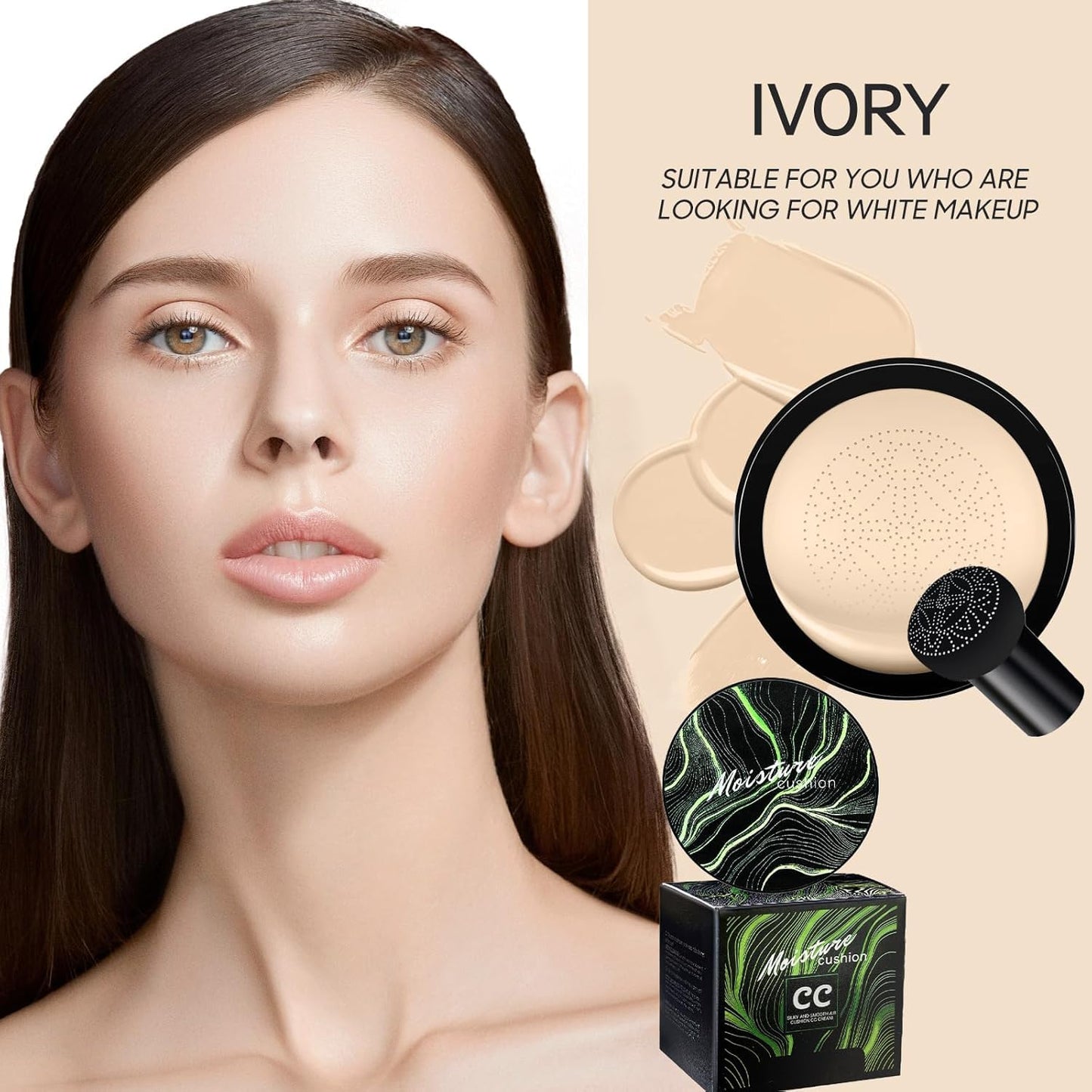 Mushroom Head Air Cushion CC Cream - BB Cream Foundation Makeup Moisturizing Concealer Long-Lasting, Cushion Foundation Full Coverage Self Adjusting for Mature Skin & All Skin Types(Ivory)