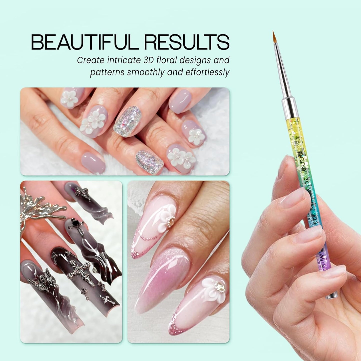 PANA 3D Kolinsky Nail Art Brush - Rainbow Glitter Handle, Size 2 - Acrylic Nail Art Sculpture Brush for Manicures Pedicure Salon Professional or Beginner