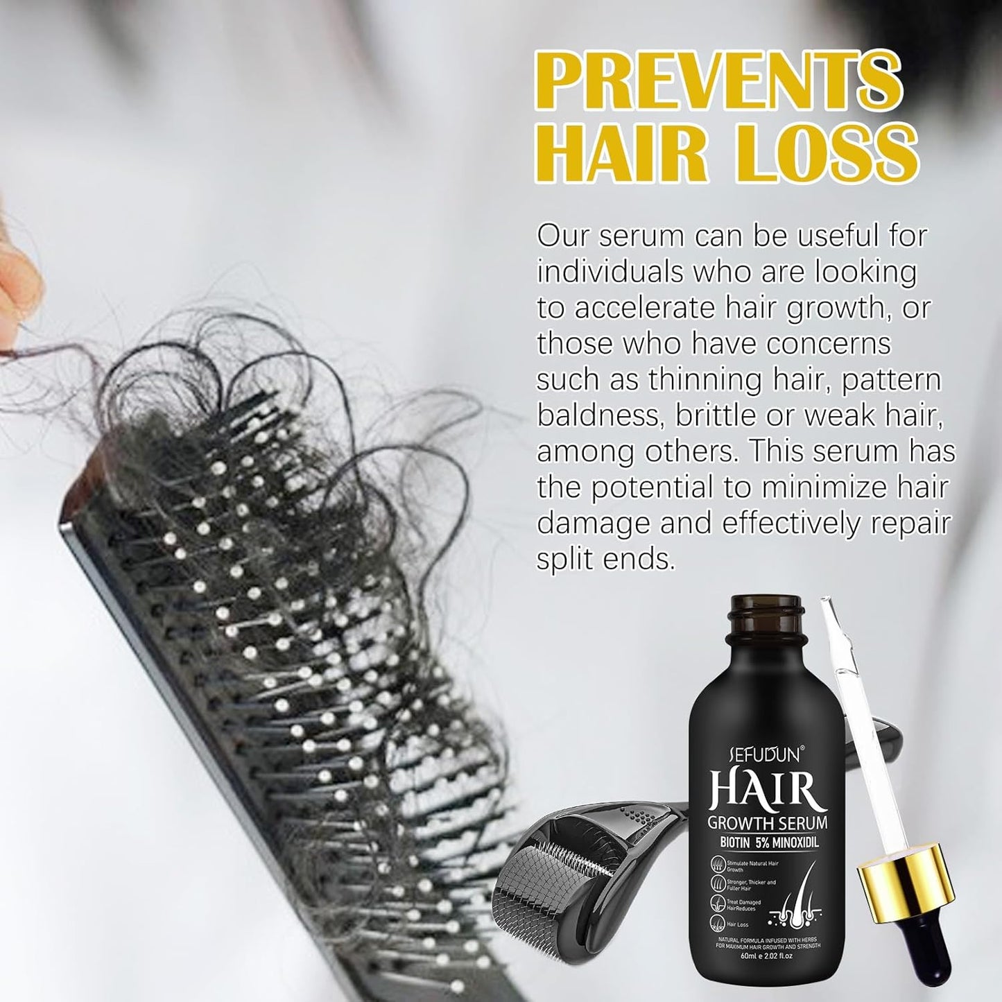 5% Minoxidil for Men and Women with Derma Roller, Hair Growth Serum & Beard Growth Kit, Minoxidil Biotin Hair Regrowth Treatment for Thicker, Fuller Hair - Stop Scalp Hair Loss & Thinning - 2.02 oz