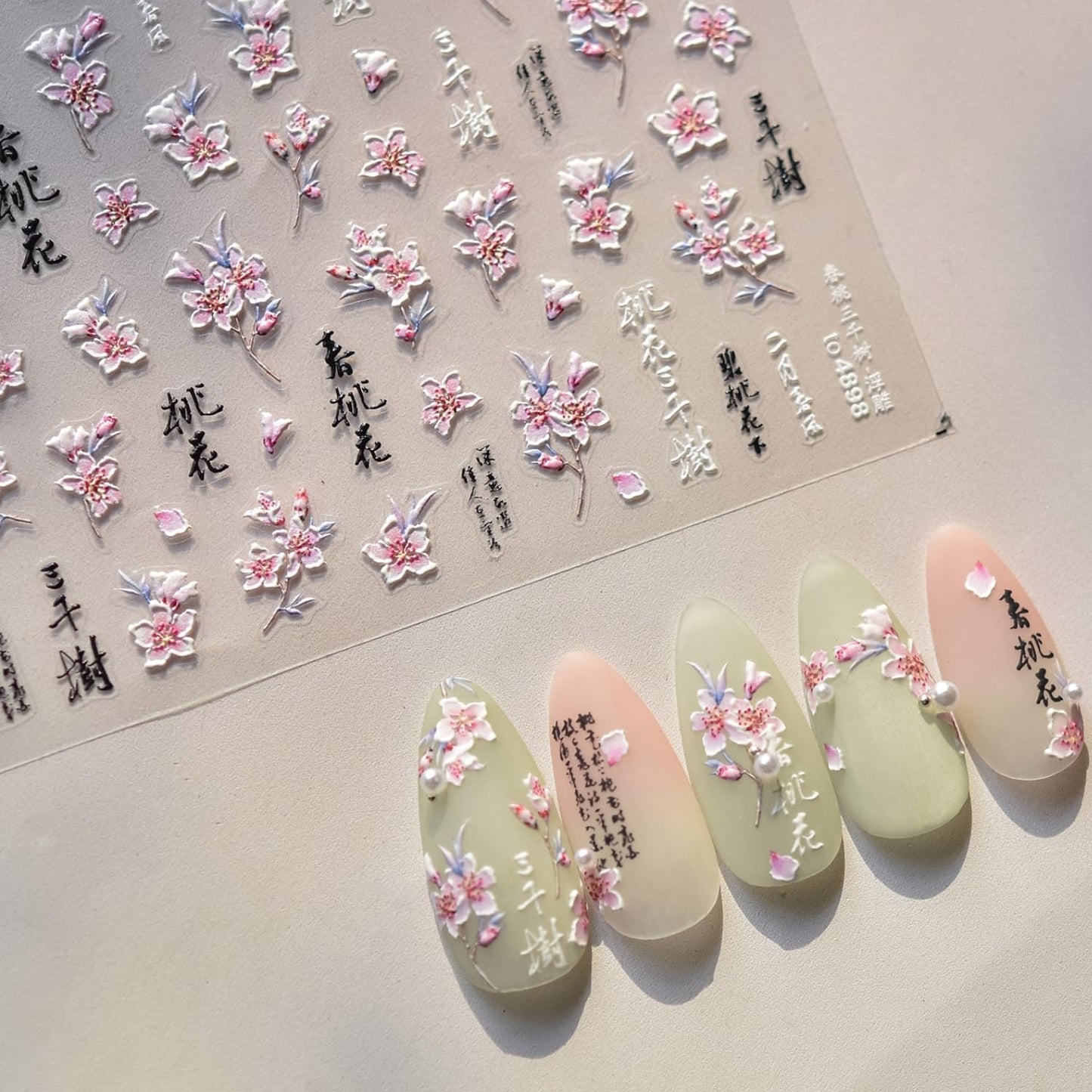 Flower Nail Art Stickers 5D Embossed Spring Nail Stickers for Nail Art White Pink Flower Nail Decals Summer Floral Nail Supplies Self Adhesive Manicure Decoration for Women Girls