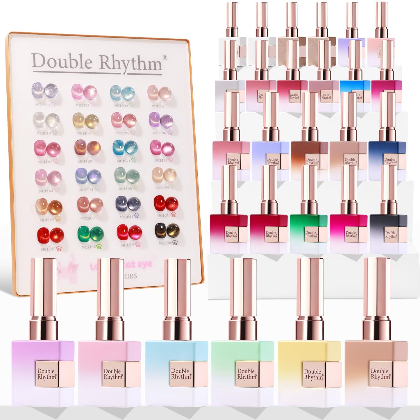 Double Rhythm 28Pcs 0.5Oz Cat Eye Gel Nail Polish Set Same Color Same Bottle Soak Off Magnetic Gel Polish Kit Nail Art Manicure Salon DIY at Home (Silver Gold Red Black-T24-7)