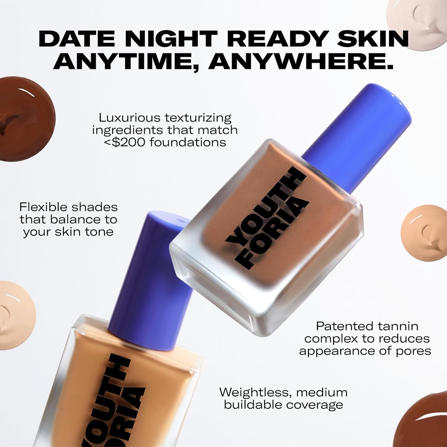 Youthforia Date Night Skin Tint Serum Foundation, Light-Medium Coverage, Hydrating Formula, Vegan & Cruelty-Free, 360 Medium - Neutral
