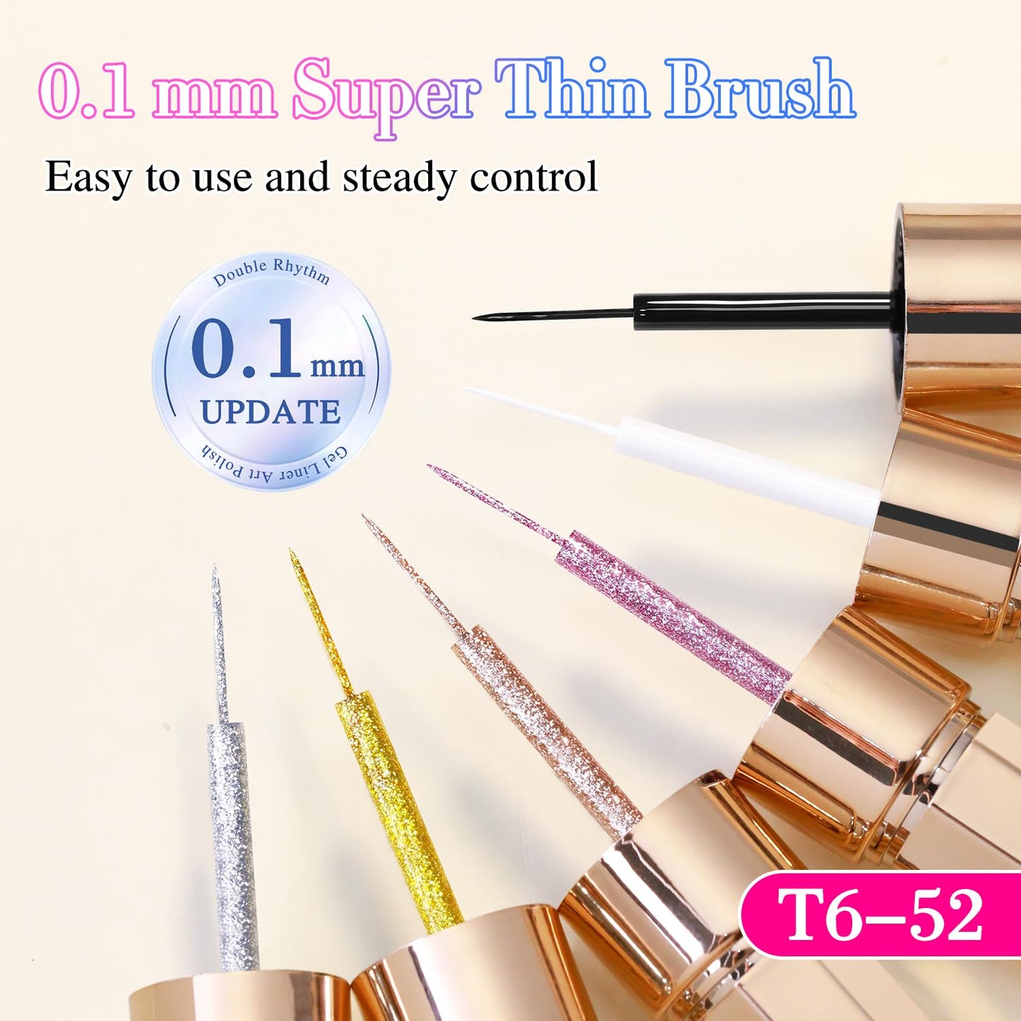 Double Rhythm 6 Pcs 15 ML Gel Liner Polish Nail Art Set Chrome Metallic Glitter Soak Off Gel Polish Kit Nail Art Manicure Salon DIY at Home for Women (Gold Silver Black White-T6-52)