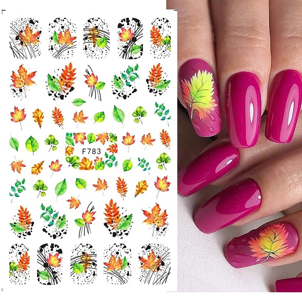 8 Sheets Fall Nail Art Stickers Thanksgiving Nail Decals 3D Maple Leaf Nail Stickers Autumn Butterfly Maple Leaves Nail Designs Decorations for Women Kids Girls Holiday DIY Manicure Charms
