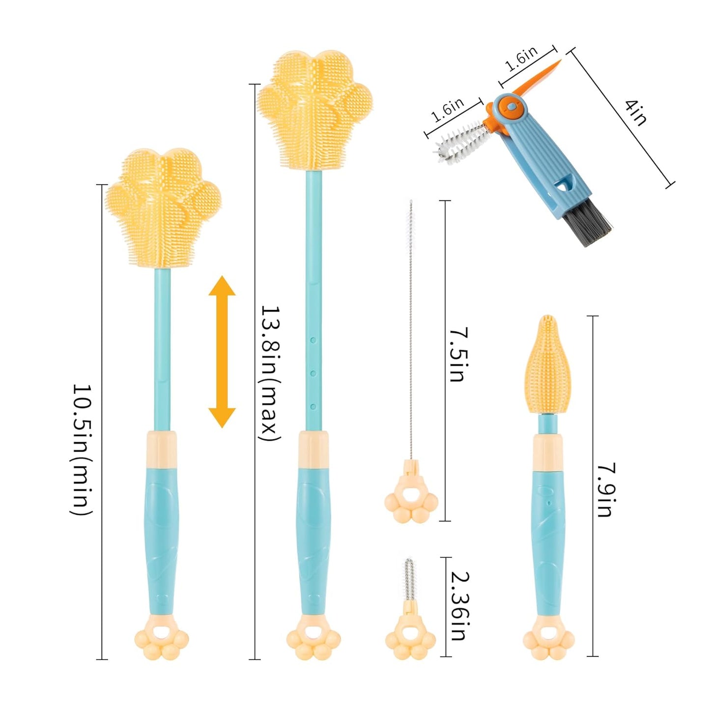 Adjustable Handle Length 10.5-13.8in Water Cup Cleaner Bottle Brush, Silicone Baby Bottle Brush, Pot Brush Cleaner, Pink