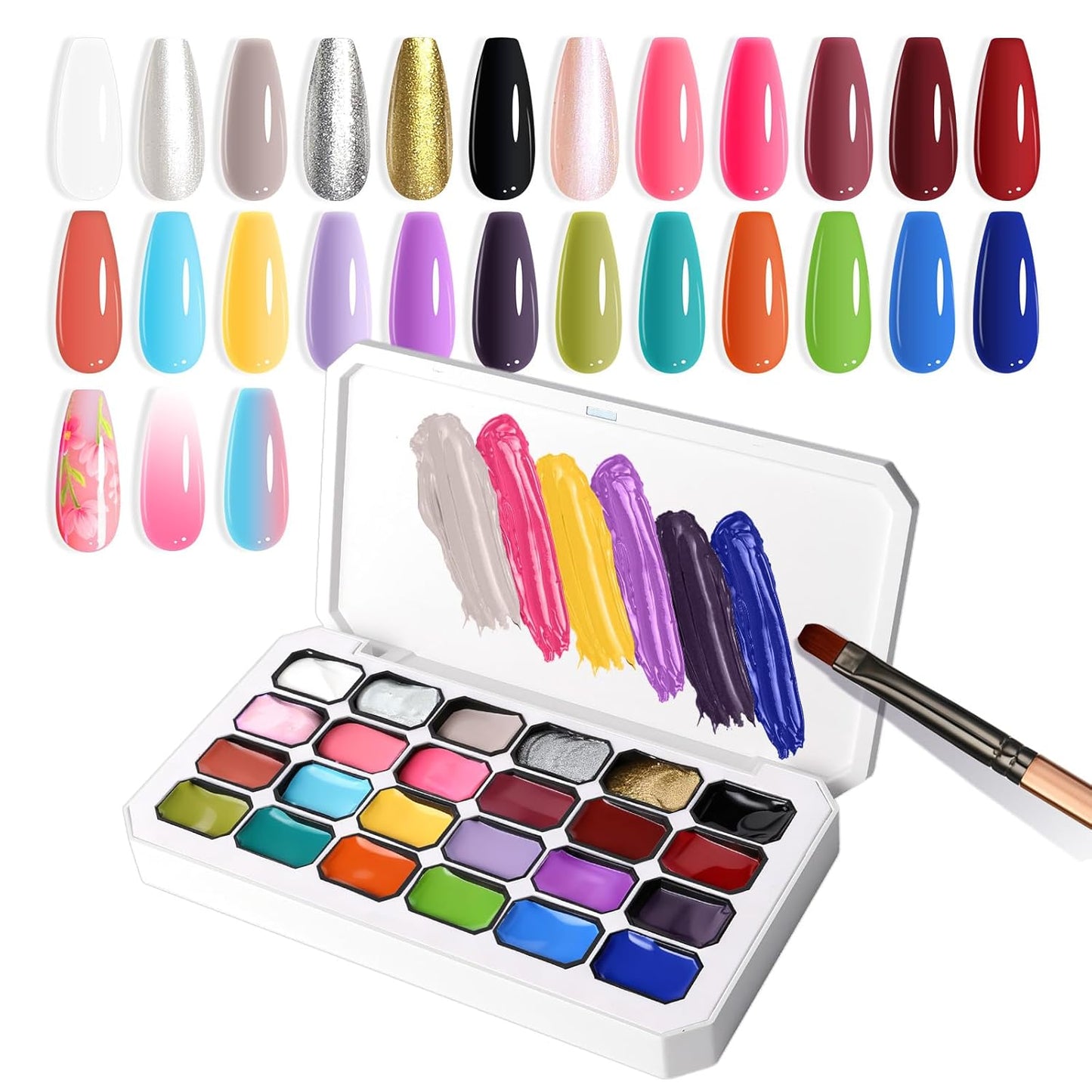 Gradient Painting Gel, 12 Gliter Colors Ombre Gel Nail Polish for Pigment Pat Silver&Gold Aura Nails, French Manicure DIY Nail Art Long-lasting No-wipe Palette26