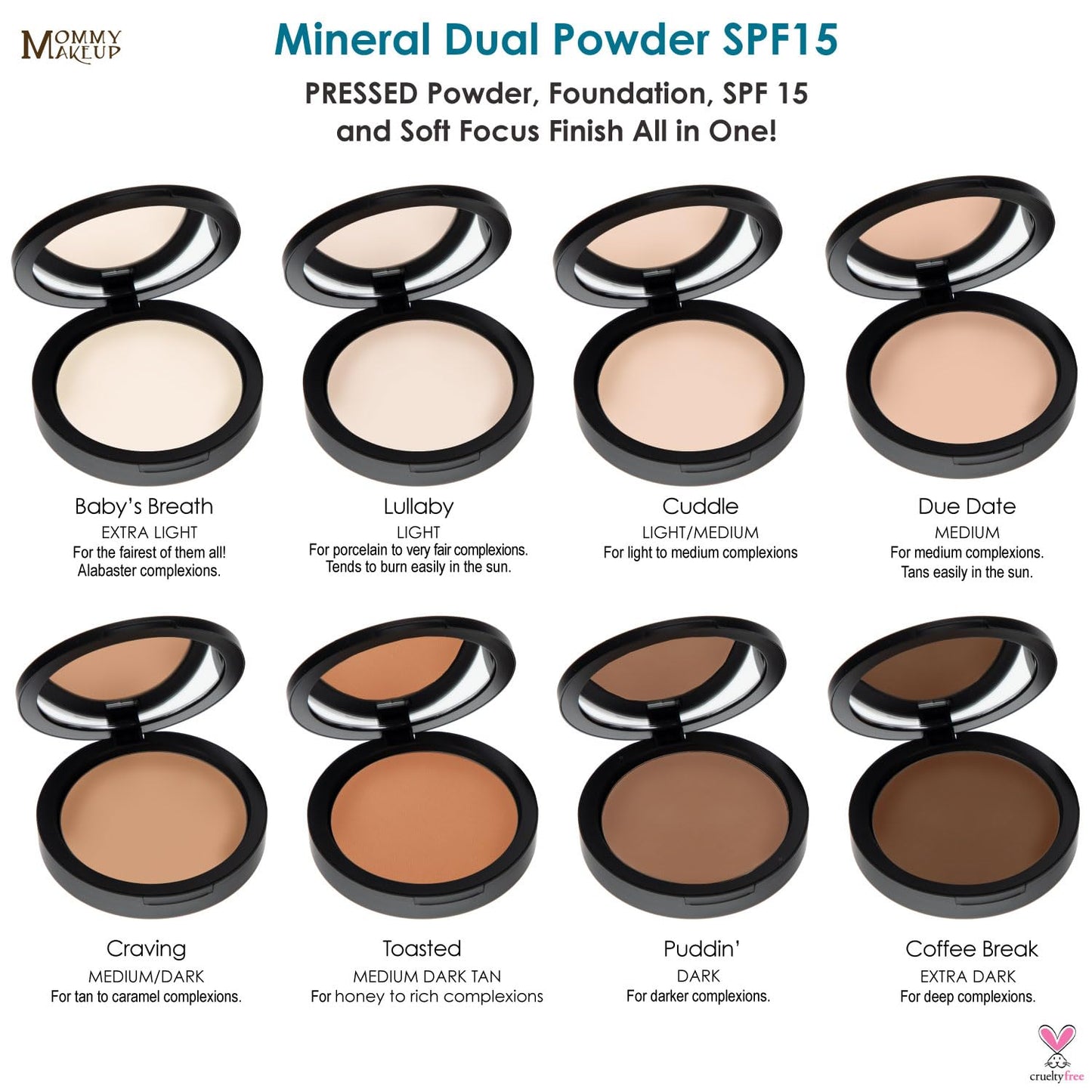 Mineral Dual Powder in Due Date (Medium) | 4-in-1 Pressed Mineral Foundation with SPF 15 for Flawless Glow & Soft Looking Skin | Oil Free, Talc Free, Gluten Free | 0.45 Oz | by Mommy Makeup