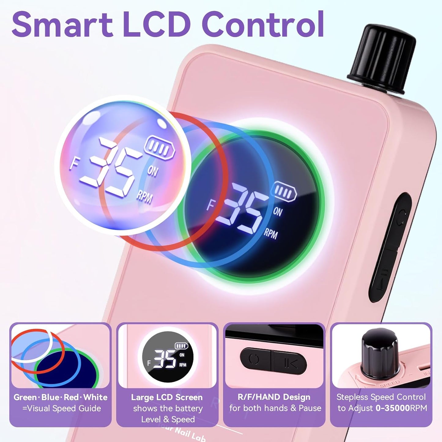 Makartt Rechargeable Nail Drill – 35000RPM Electric Nail File,Portable E File for Gel Nail Shaping & Removal, Quiet, Lightweight, 6H Battery, Easy to Use for Home & Salon, YEEYAN