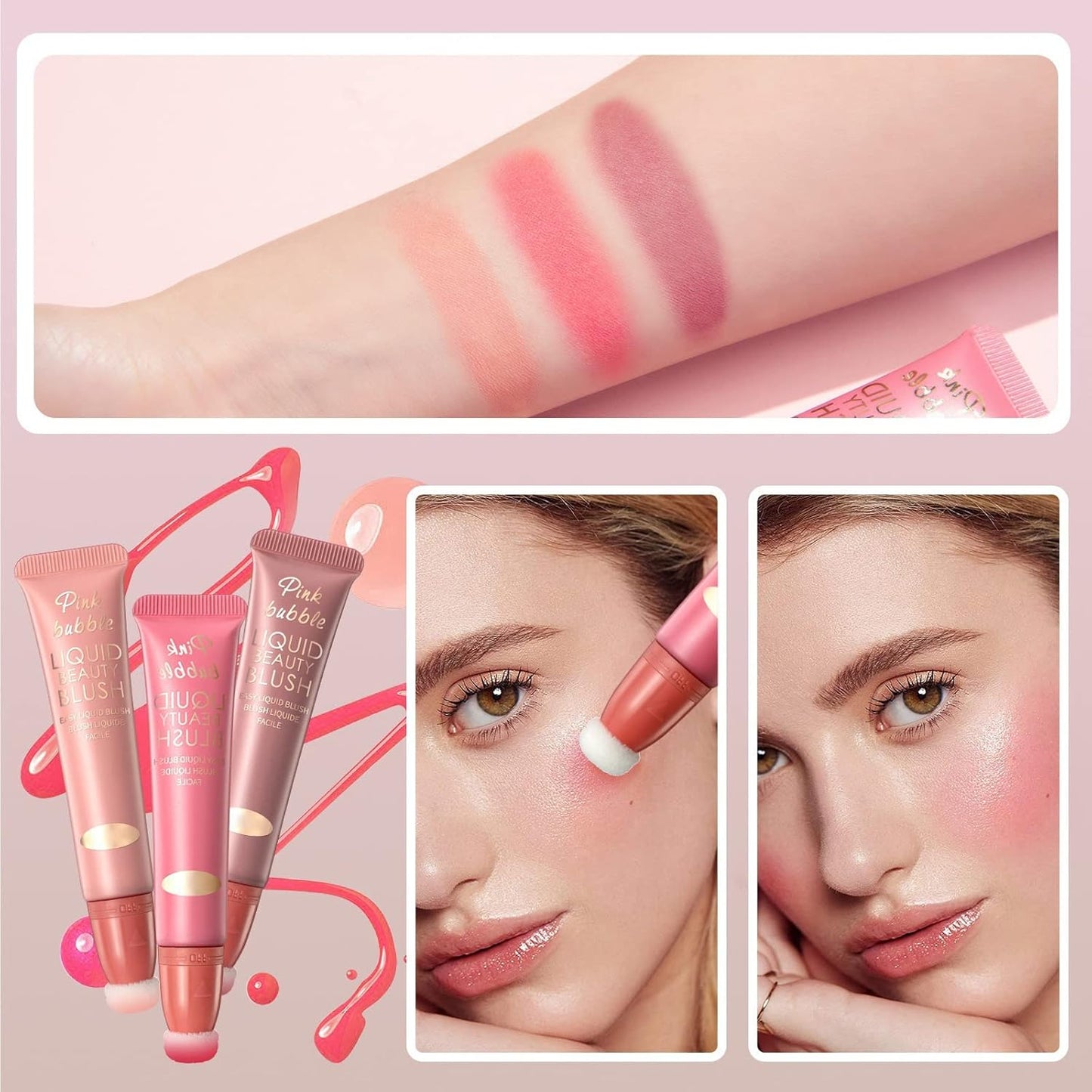 Liquid Blush Makeup Wand, Velvet Cream Blush Stick for Cheeks and Lips, Blush and Highlighter Stick, Easily Blendable, Long-Wearing, Smudge Proof