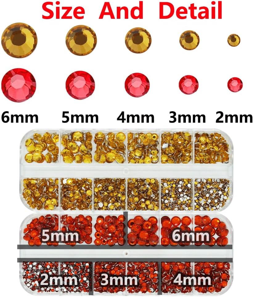 Gold and Red Rhinestones with Glue(S8-S30) for Bedazzling,2mm-6mm Non-Hotfix Flatback Nail Gems Beads with B7000, Resin Nail GemsStones Diamond Kit for Bedazzle Crafting, Nails DIY Art Decoration