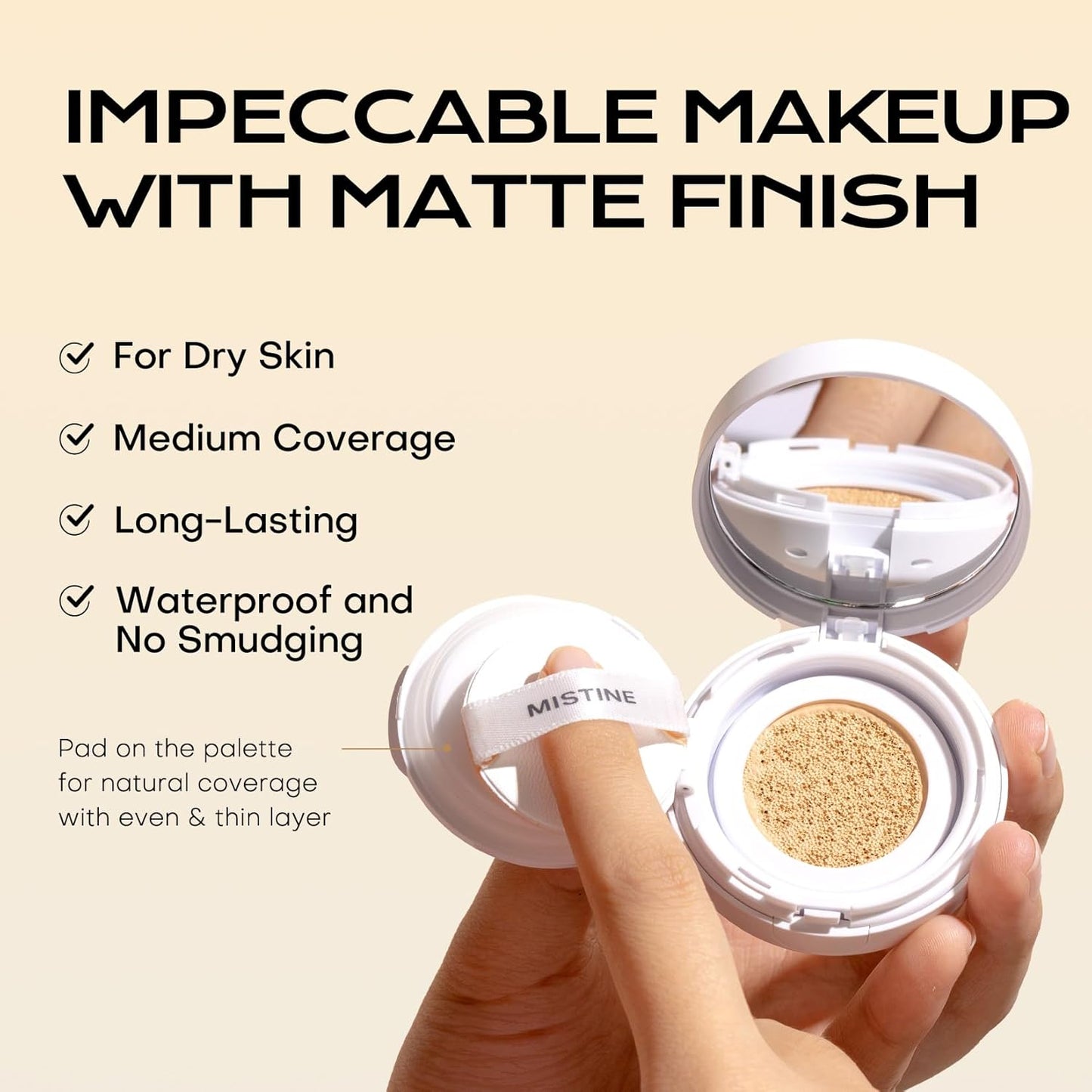 Mistine Tavel Size Air Cushion Foundation Glow Hydrating Finish Medium Coverage Foundation Makeup for Dry Skin,24H Hydrating Long-Lasting Waterproof Smudge Proof, Ivory