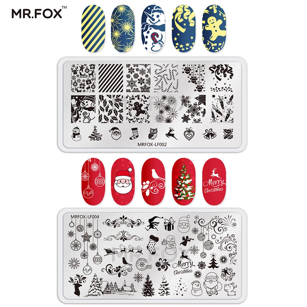 MRFOX Nail Print Board Set Christmas Snow and Lightning Theme Pattern Leaf Nail Art DIY Stamping Template