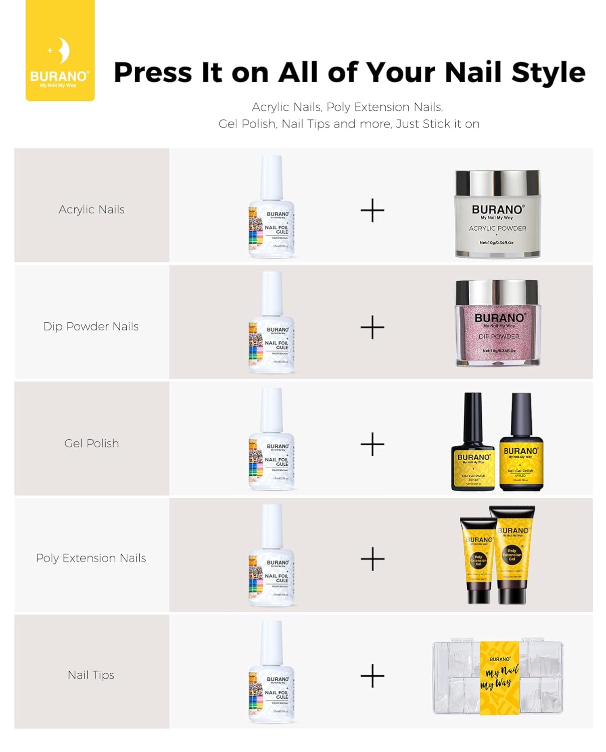 BURANO Nail Art Nail Foil Glue Gel, o.5 oz with 10PCS Foil Stickers Set Nail Foil Glue for Nails Foil Transfer Gel, Nail Design DIY UV LED Lamp Required (Leopard Foil 08)