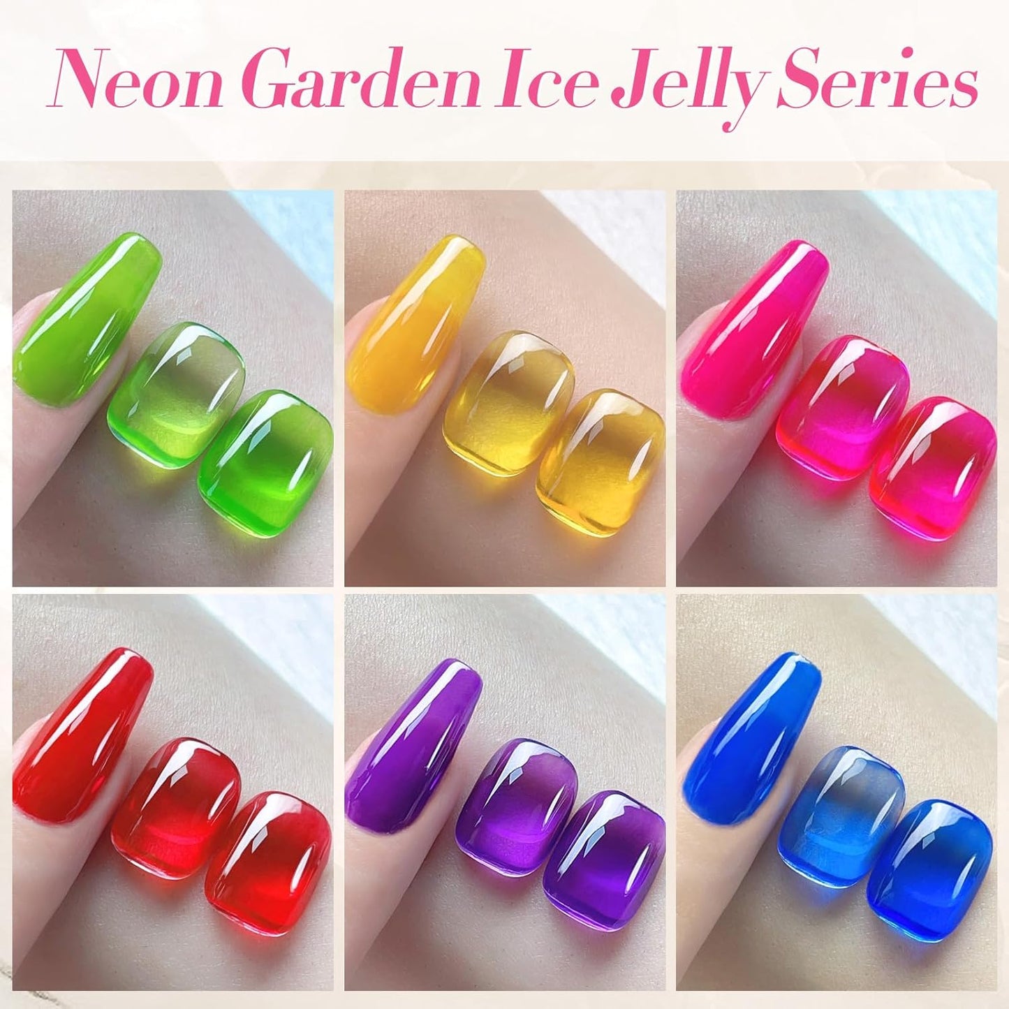 BORN PRETTY Jelly Gel Nail Polish Halloween Neon Gel Polish,Hot Pink Red Purple Blue Green Yellow 6Colors Translucent Effect,Soak Off U v LED Light Cure Nail Art Kit for Salon Manicure and DIY at Home