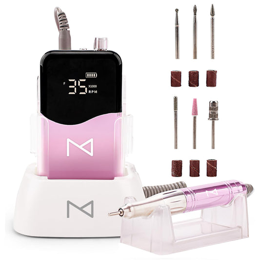 M Mase- Professional Nail Drill Machine - Coreless 2-in-1 Nail File - Electric, Cordless, 35000 RPM, HD Display - Electric Nail Drill for Professional & Home Use (Unicorn Pink)