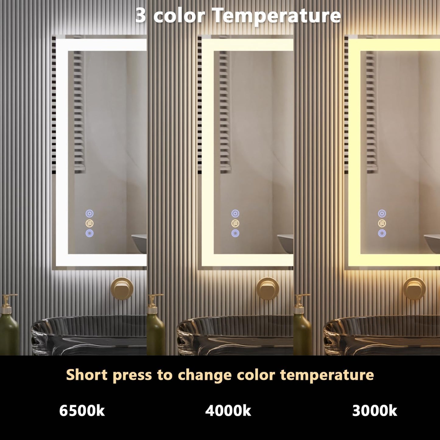 28"x 36" LED Mirror for Bathroom, Front and Backlit Controlled Separately LED Vanity Mirror with Lights, Wall-Mounted LED Smart Mirror, 3 Colors, Stepless Dimmable, Anti Fog, Memory (UL ETL)